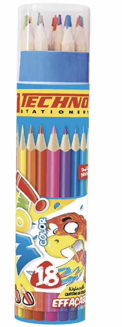 CRAYONS DE COULEURS WOW EFFAÇABLE BOITE RONDE 18 PIECES "TECHNO" REF: 5804